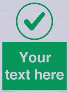 Custom green background, green tick in circle sign